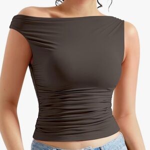 Brown Off the Shoulder Top